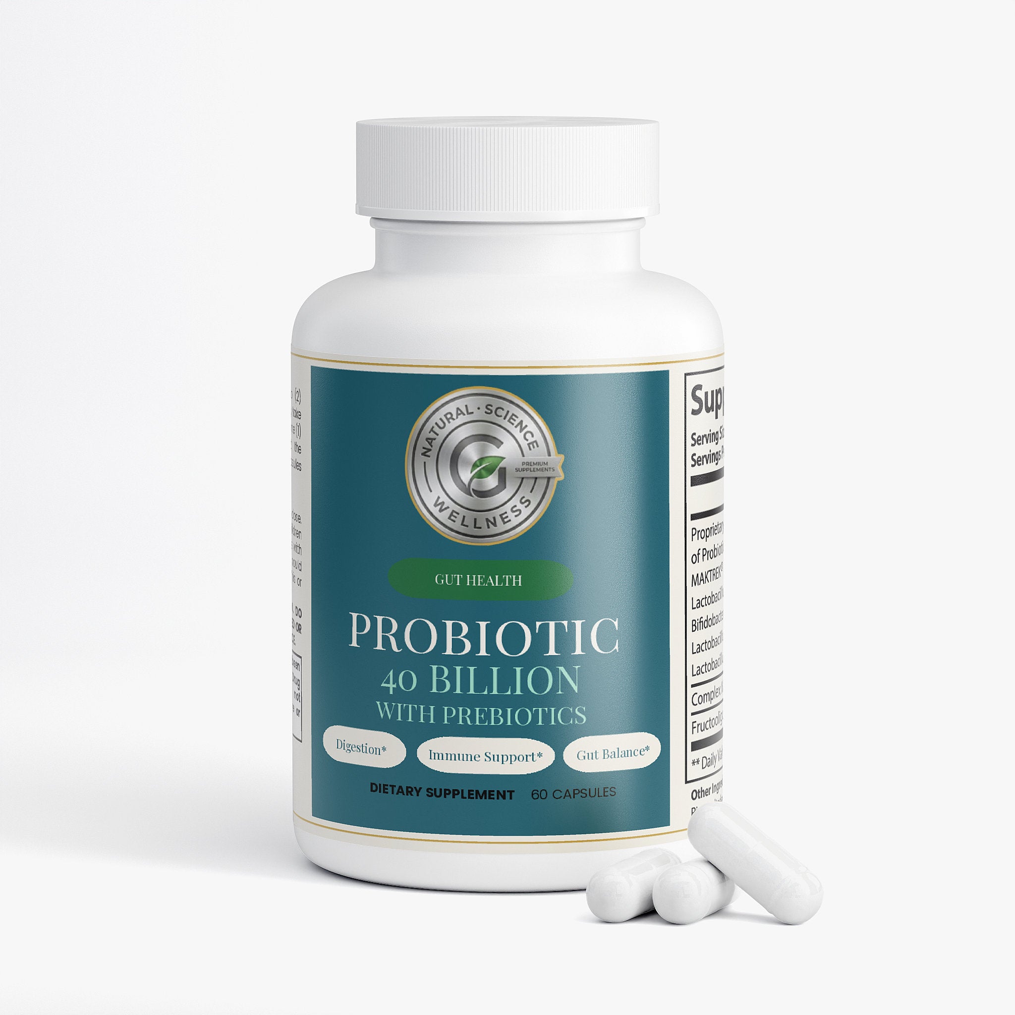 Probiotic 40 Billion with Prebiotics — label view 2