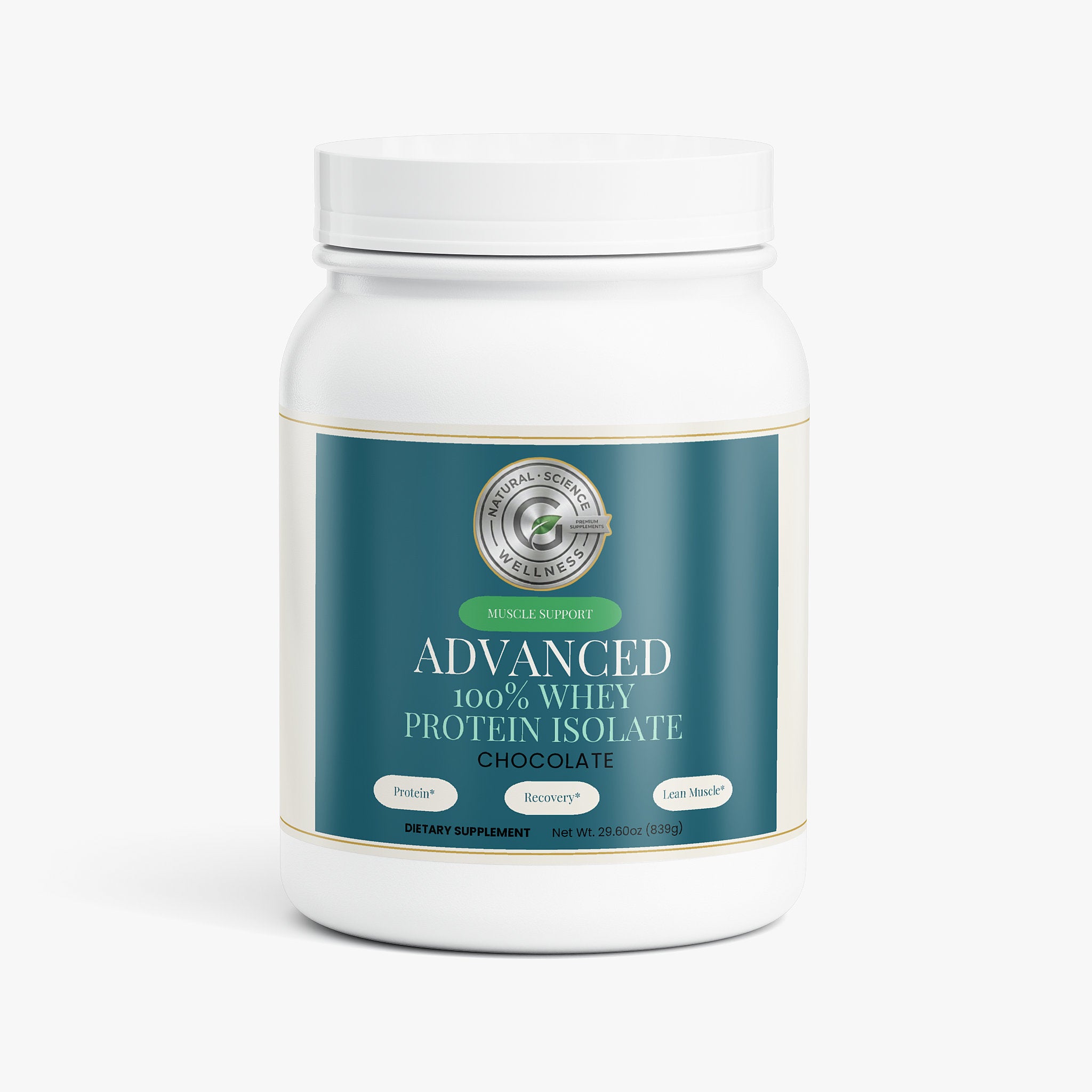 Advanced 100% Whey Protein Isolate (Chocolate) by GLP Nutrition Source — product label