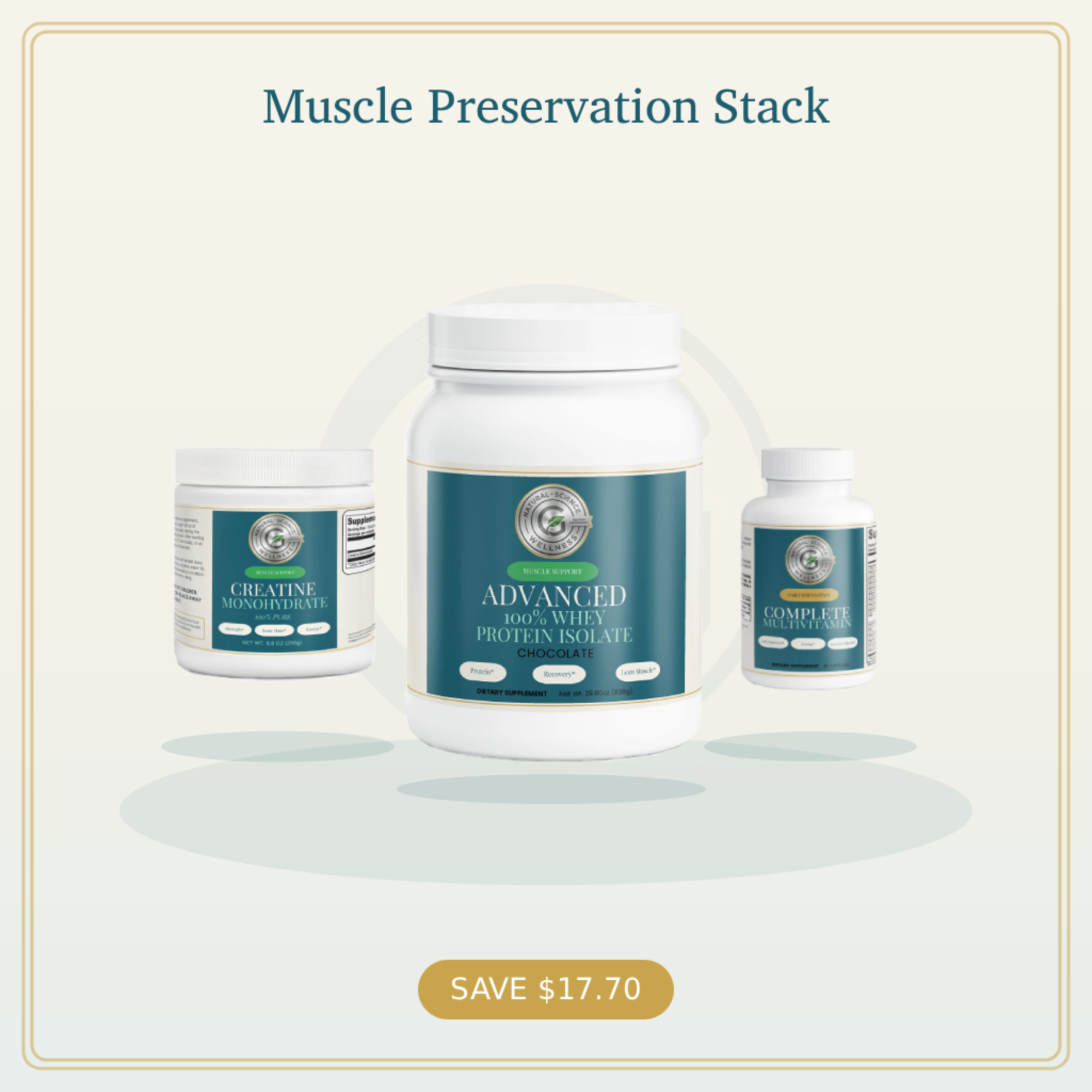 Muscle Preservation Stack by GLP Nutrition Source — Whey Protein, Creatine, and Multivitamin — save $17.70